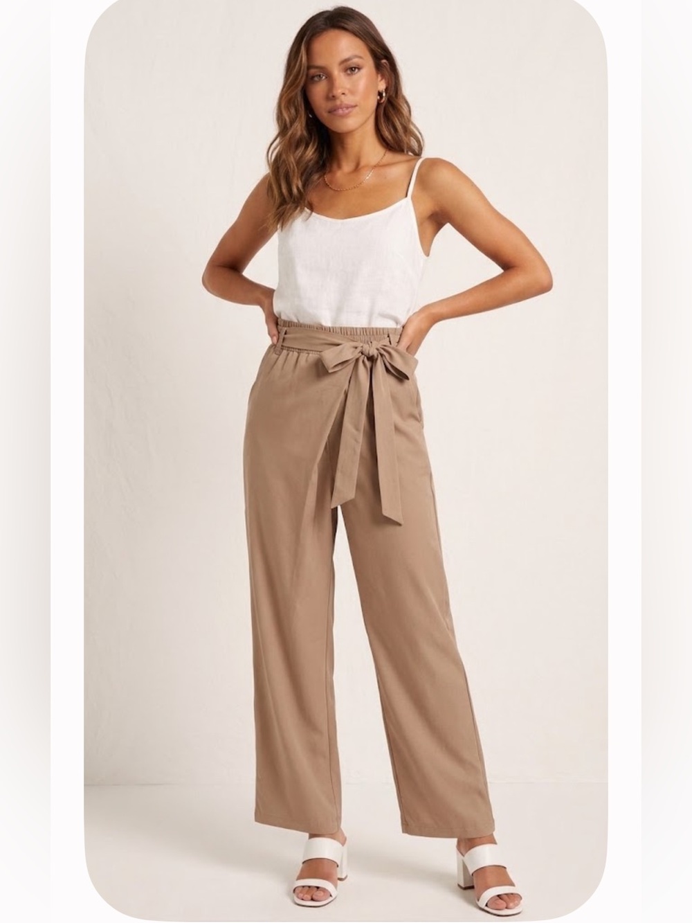 TAHARI High-Waist Tie-Belt Wide Leg Pants size S